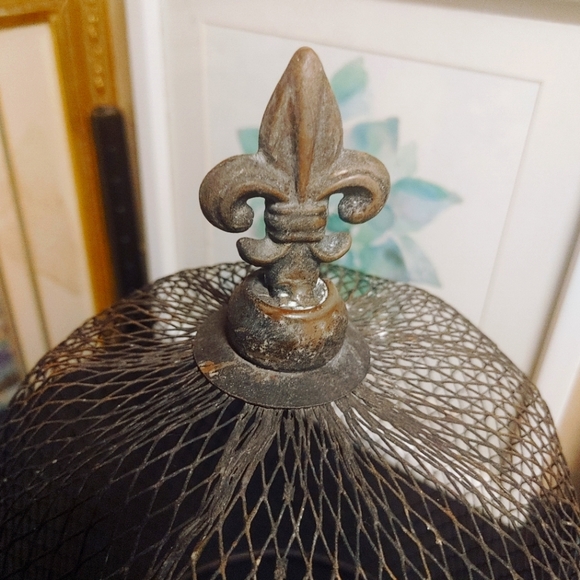 Wite Mesh Display Dome with Flur Du Lis top handle - Picture 2 of 3